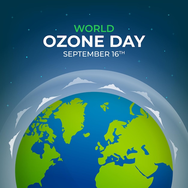 World Ozone Day September 16th illustration with globe and ozone layer design