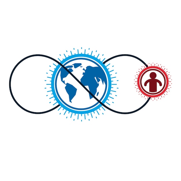 World and Person creative logo, unique vector symbol created with different icons. System and social Matrix sign. Person and humankind interacts with each other. System and social Matrix sign.