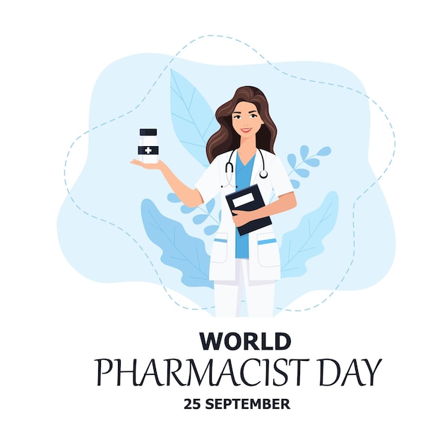 World Pharmacists Day Which Is Held on September 25th Doctor Medicine and Pills Concept For Background Banner or Poster Landing Page Vector Illustration