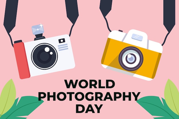 World photography day background illustration with two camera hanging