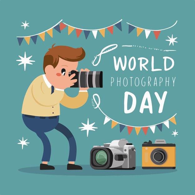 Vector world photography day flat vector illustration