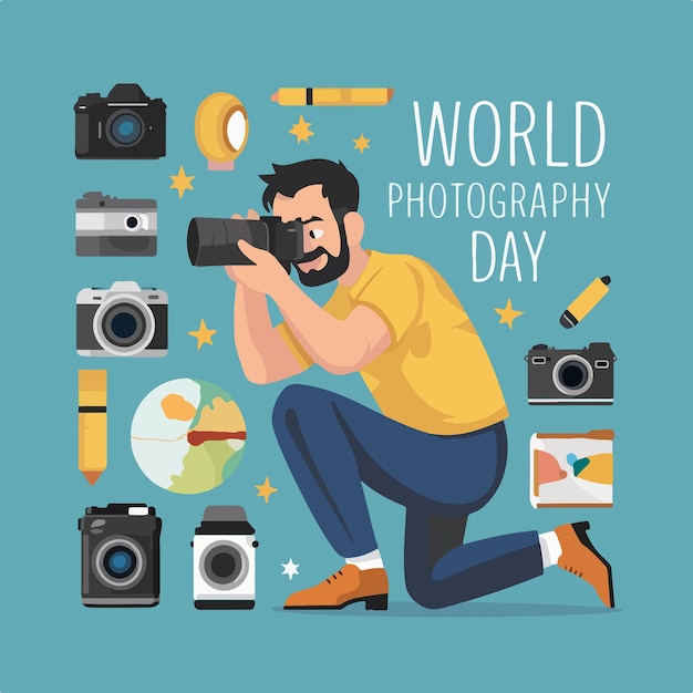 World Photography Day flat vector illustration