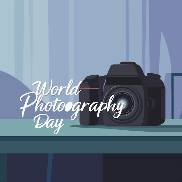 World Photography Day flat vector illustration