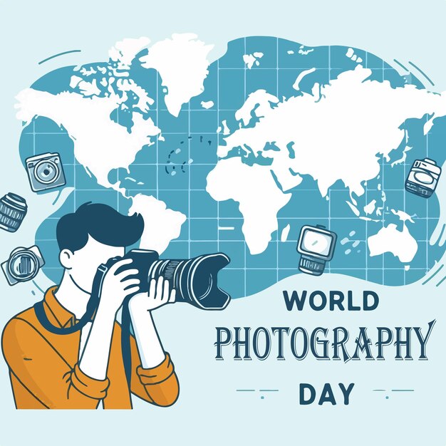 Vector world photography day flat vector illustration