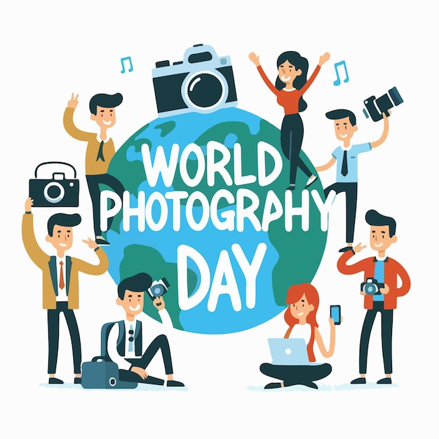 World Photography Day flat vector illustration