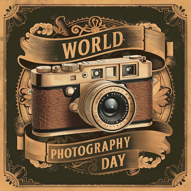 World Photography Day with vintage illustration of a classic camera