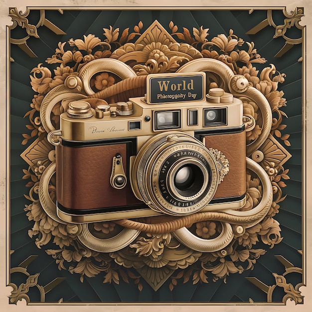 World Photography Day with vintage illustration of a classic camera