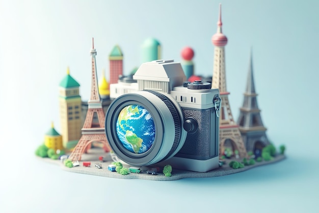 Vector world photography day with world map background photographer taking photo world photography day so