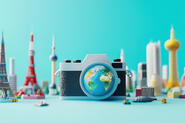 Vector world photography day with world map background photographer taking photo world photography day so