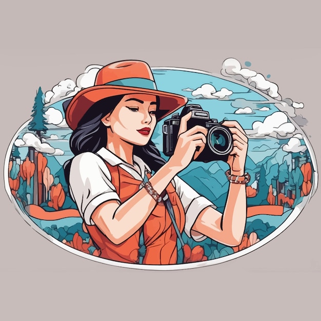 World photography day women with camera vector illustration