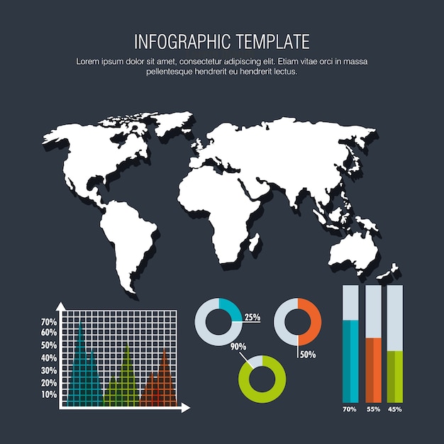 world planet with business infographic template icons