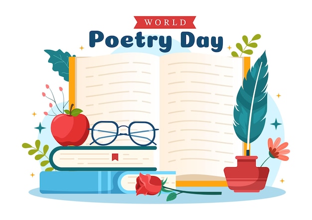 World Poetry Day on March 21 Illustration with a Quill or Typewriter for Web Banner or Landing Page