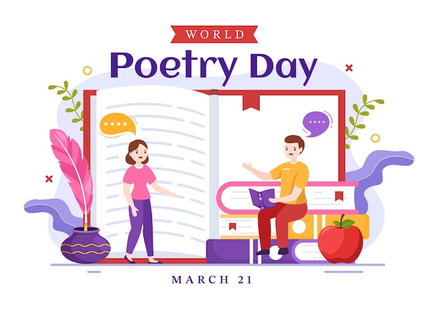 World Poetry Day on March 21 Illustration with a Quill or Typewriter for Web Banner or Landing Page