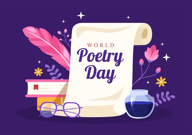 World Poetry Day on March 21 Illustration with a Quill or Typewriter for Web Banner or Landing Page