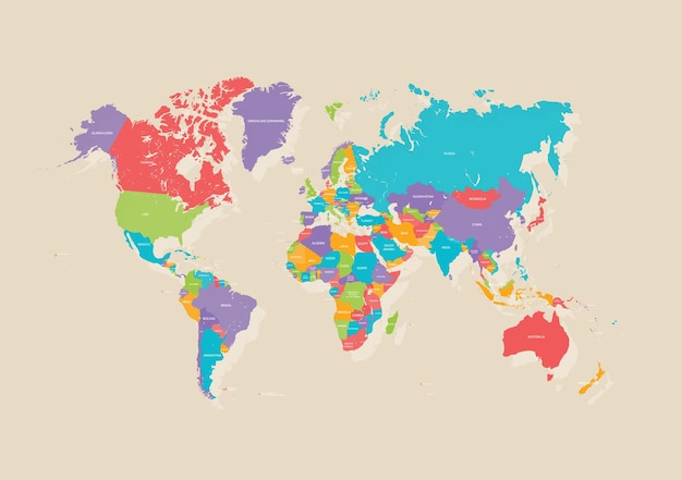 World political earth map in retro color palette vector illustration