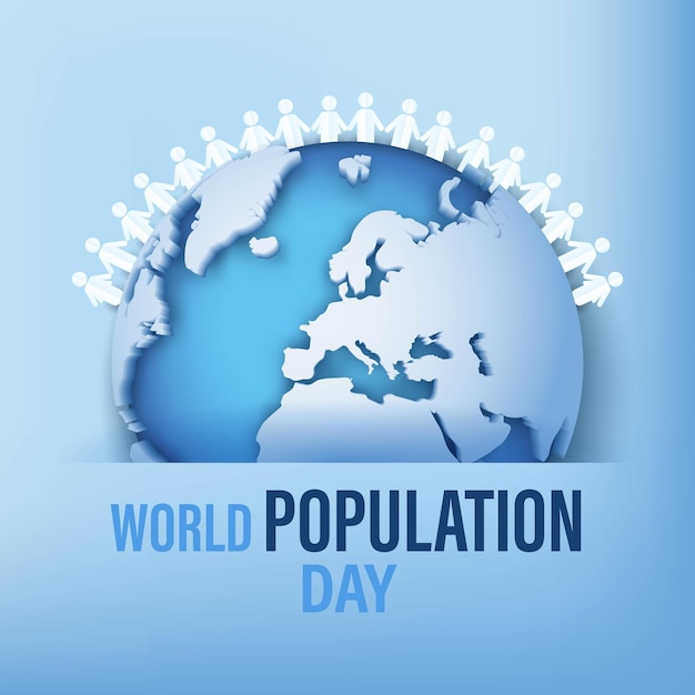 World Population Day Design Earth and peoples illustration paper cut style