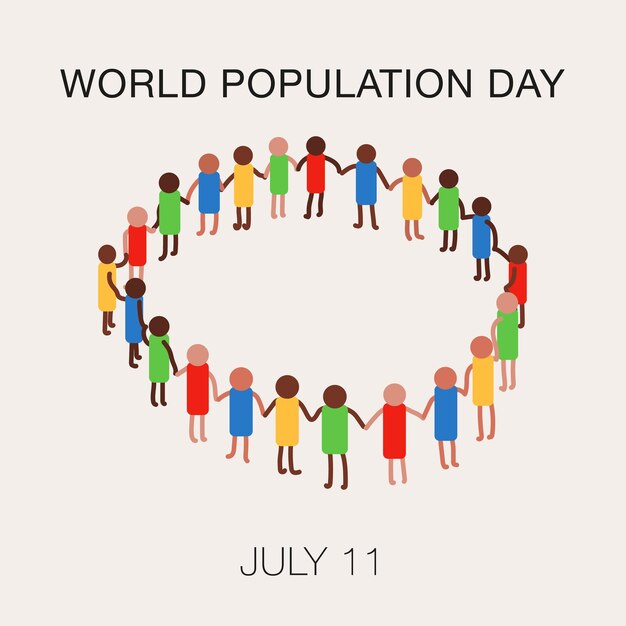 Vector world population day on july 11 awareness of global population issues diverse people holding hands