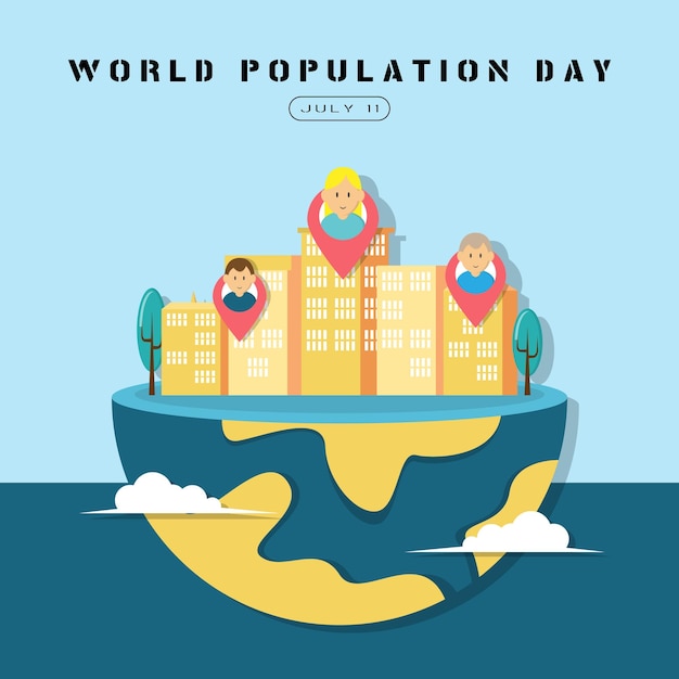 Vector world population day poster with high population on earth