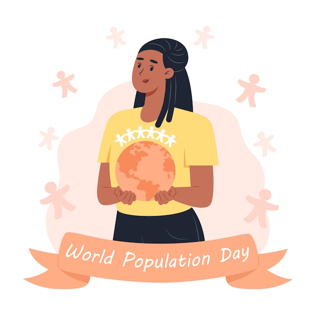 World Population Day, woman holding planet earth in her hands