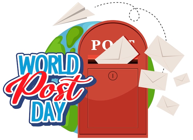 Vector world post day banner with a postbox and envelopes