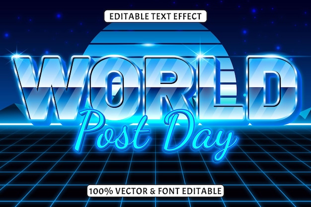 World post day editable text effect retro style