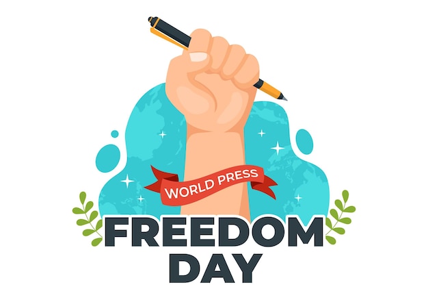 World Press Freedom Day Illustration with Hands Holding News Microphones in Hand Drawn Templates