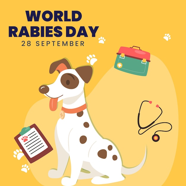 Vector world rabies day with pets being vaccinated