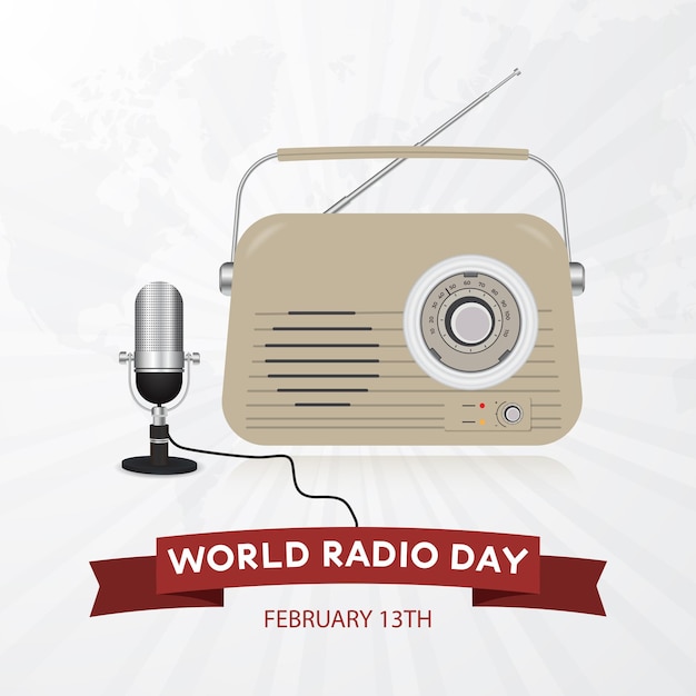 World Radio Day February 13th vintage radio and microphone illustration