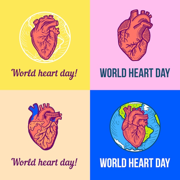 World red heart day banner set