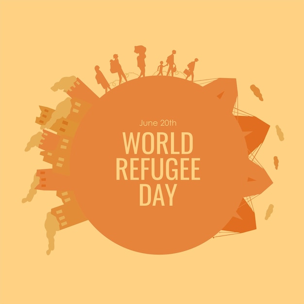 World refugee day poster template round badge