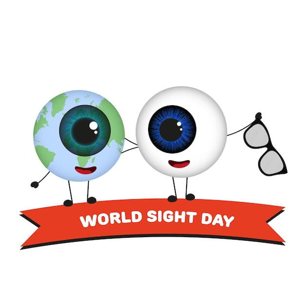 Vector world sight day eye globes embracing eye with glasses