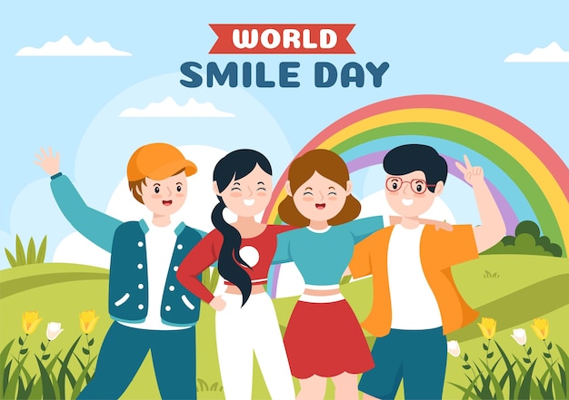 World Smile Day Hand Drawn Cartoon Illustration with Smiling Expression and Happiness Face