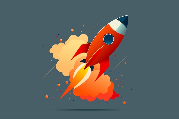 World space day rocket launch into space with clouds in the background vector illustration