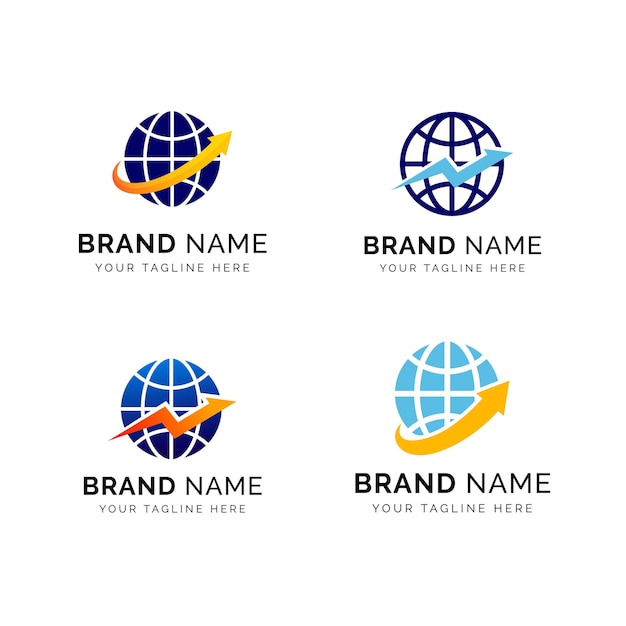 World stock markets logo. Global business logo with arrow and globe icon.