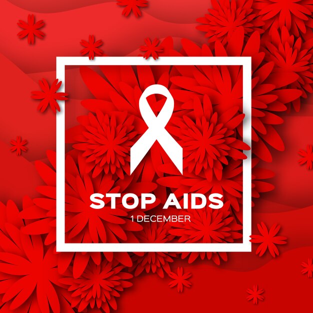 Vector world stop aids day on red origami background. awareness.