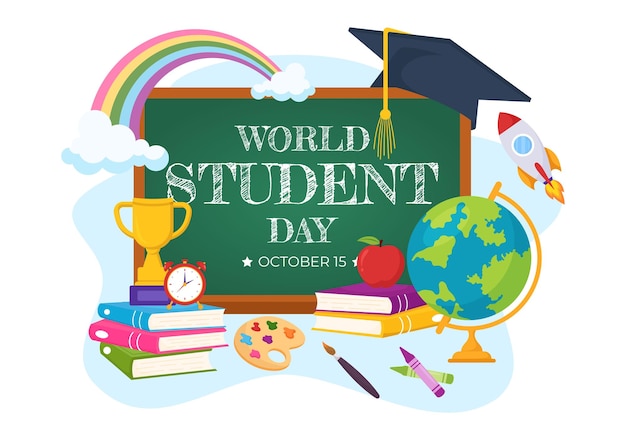 World Students Day Vector Illustration on October 15 with Student Book Globe and More for Poster