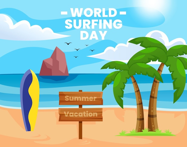 World surfing day poster background design illustration