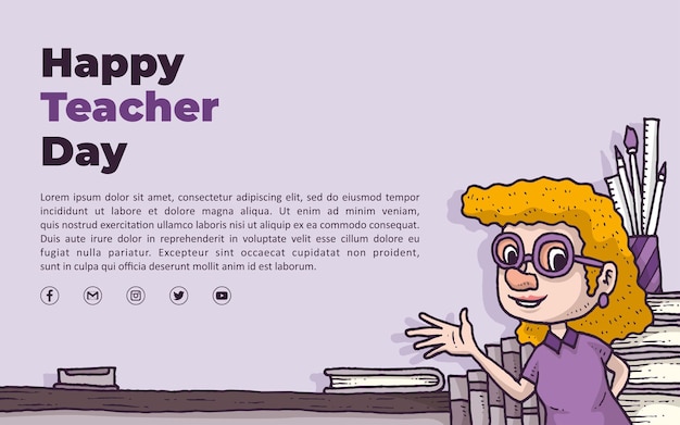 World teacher day banner illustration with teacher smile on the board