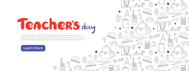 World Teachers Day design template School doodle pattern Lettering composition Vector flat illustration Background for news advertising congratulations