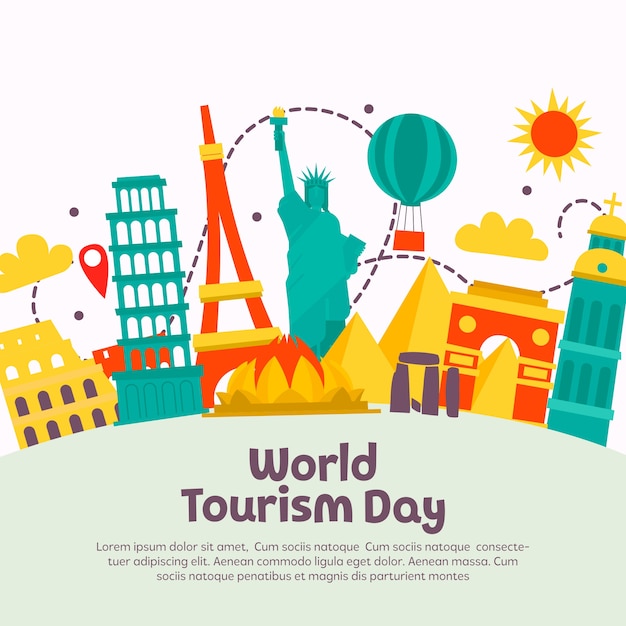 World tourism day background with monuments