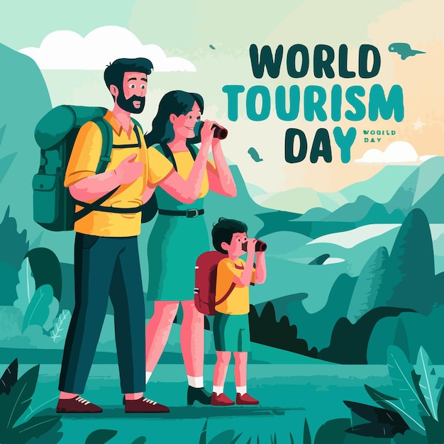 Vector world tourism day flat drawn celebration concept