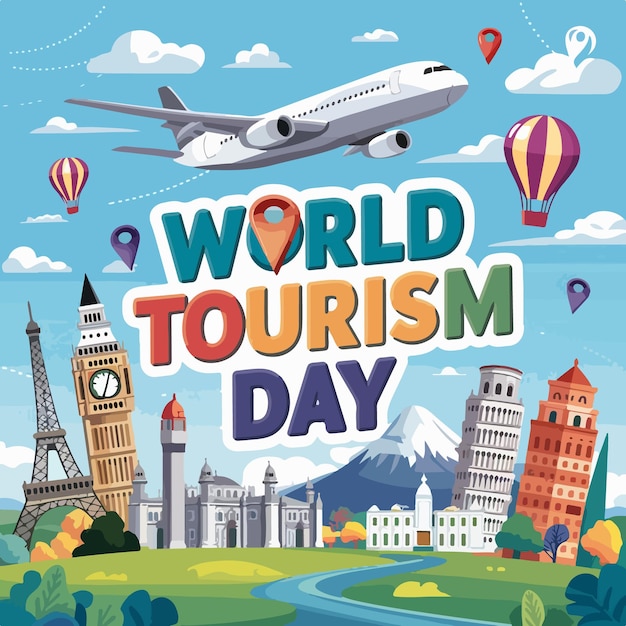 World tourism day flat drawn celebration concept