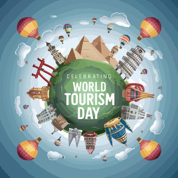 Vector world tourism day flat drawn celebration concept