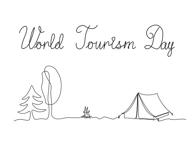 Vector world tourism day tourist tent continuous one line art hand drawing sketch logo