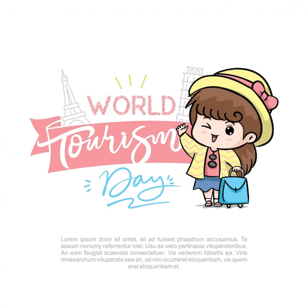 World Tourism Day with cute girl logo vector illustration