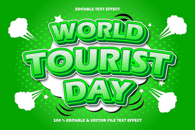 World tourist day editable text effect emboss cartoon comic style