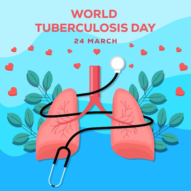 World tuberculosis day illustration with a stethoscope wrapped around the lungs