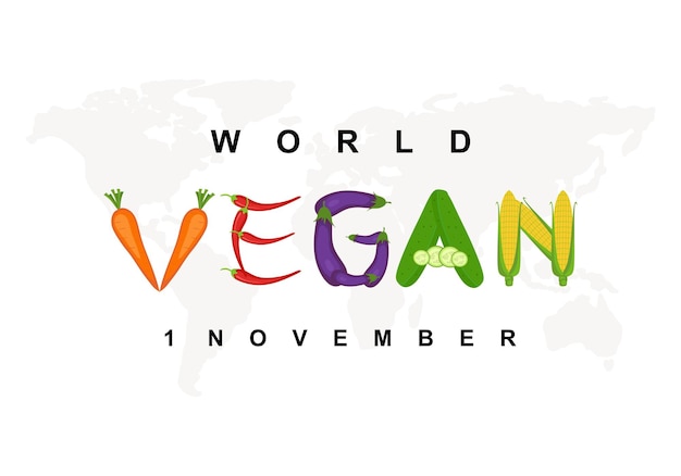 Vector world vegan day background with vegetable celebrated on november 1 st