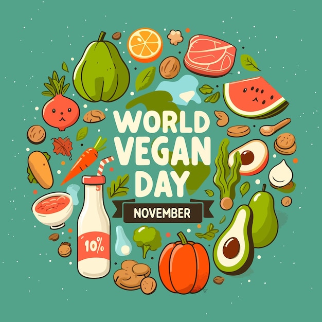 Vector world vegan day celebration concepts flat vector illustration background