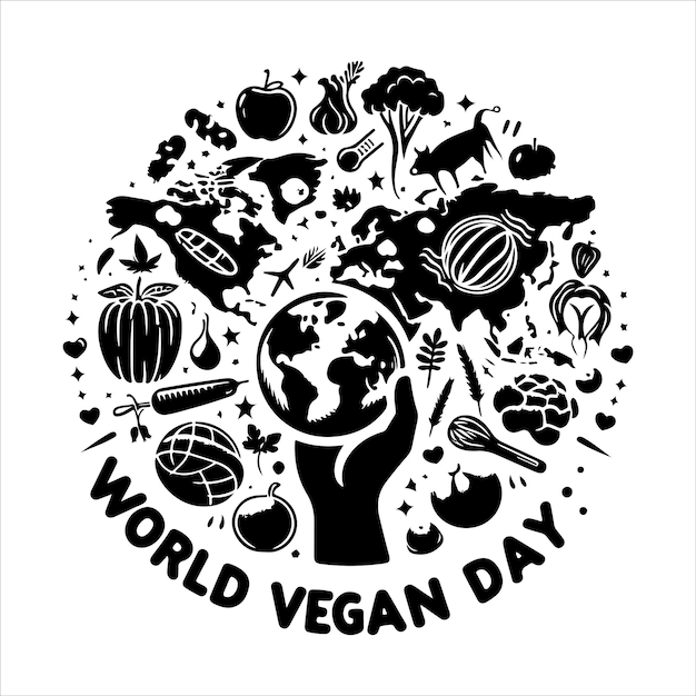 Vector world vegan day logo silhouette vector world vegan vector icon on a white background